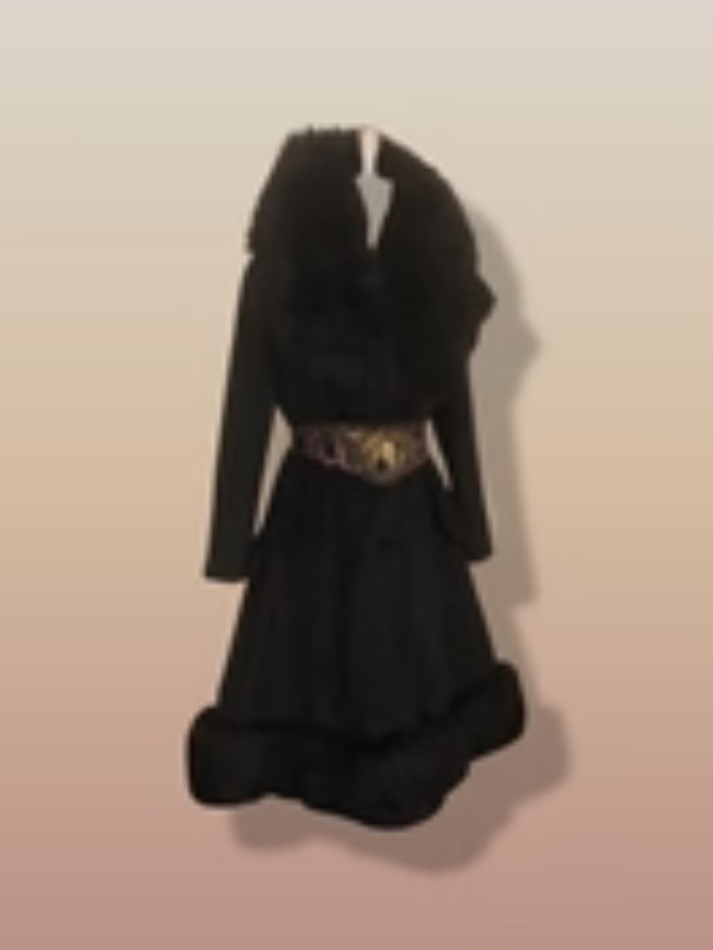 60’s Black Coat Vintage Lilli Ann Fit and Flare Shearling Pinup Princess Beaded - Picture 6 of 15